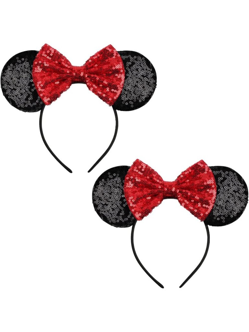 Women Red 2 Sequin Handmade Mickey Mouse Headband 2 Pieces